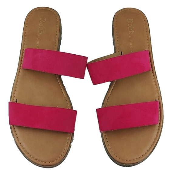 Rohb By Joyce Azria Casablanca Pink Fabric  Two Strap Open Toe Slide Sandal Shoe - Picture 1 of 12